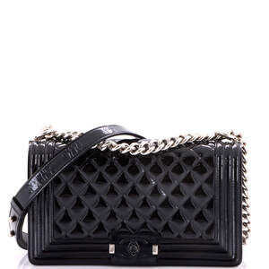 Chanel Old Medium Boy Flap Bag Quilted Plexiglass Patent
